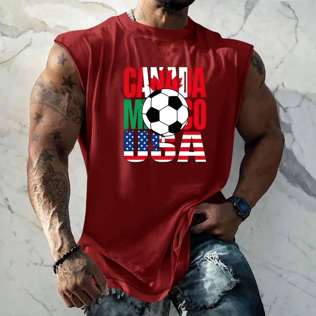 Men Sleeveless Tank Top Loose Fit Basic Vest Soccer Themed Graphic Print Summer Casual Sportswear Muscle Shirt
