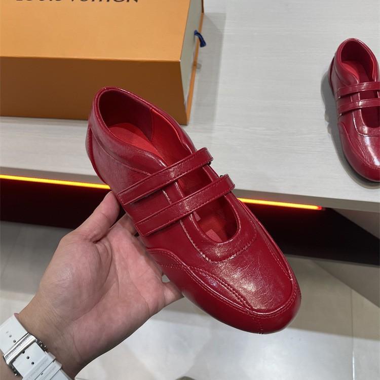 New Red Leather Ballet Mary Jane Single Shoes Women's Flat Sports Casual Moral Training Shoes