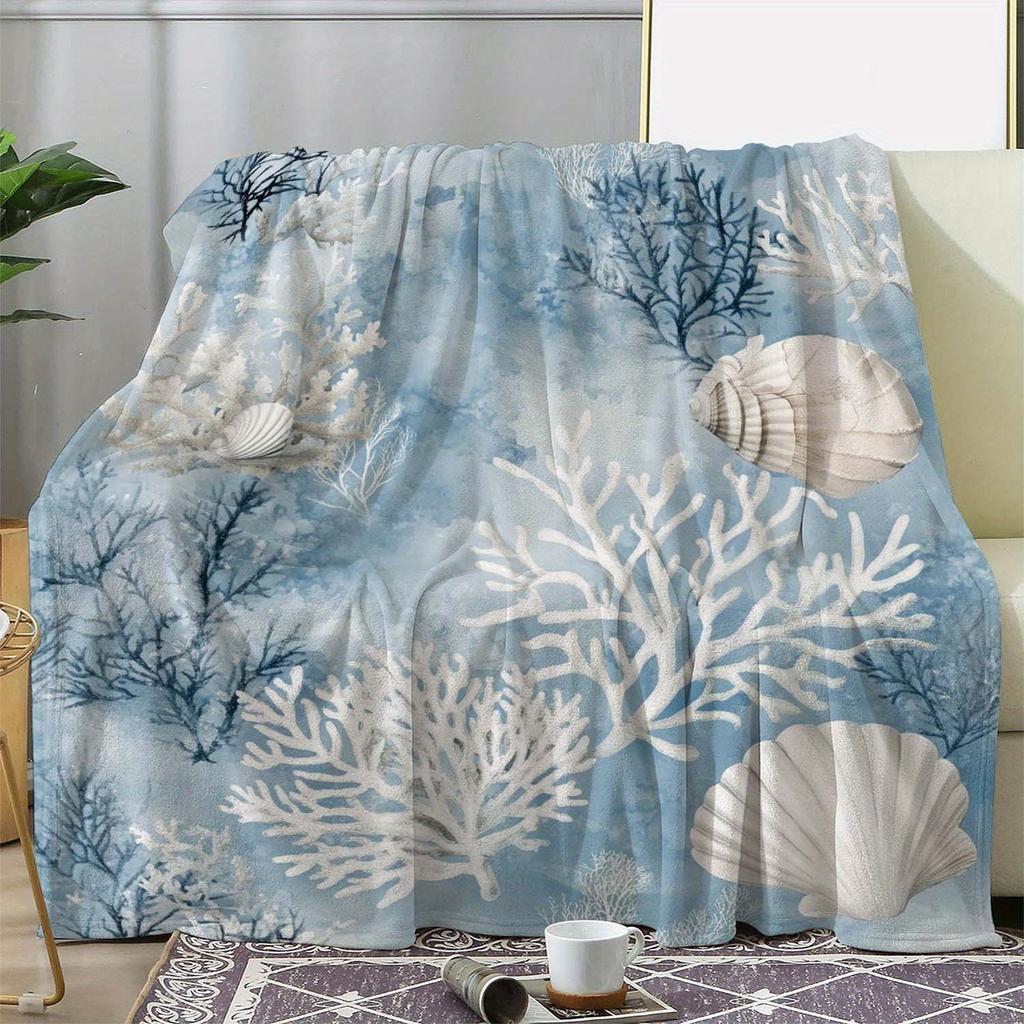 Aquarell Muschel Koralle Fleece Decke - Weiche und Gemütliche Decke für Alle Jahreszeiten, Geeignet für Sofa/Bett/Auto/Büro