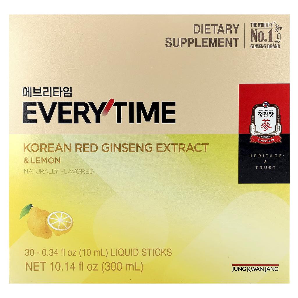 JungKwanJang, Korean Red Ginseng Extract, Everytime, Lemon, Liquid Sticks, 30 Sticks, 10ml (0.34 fl oz) Each