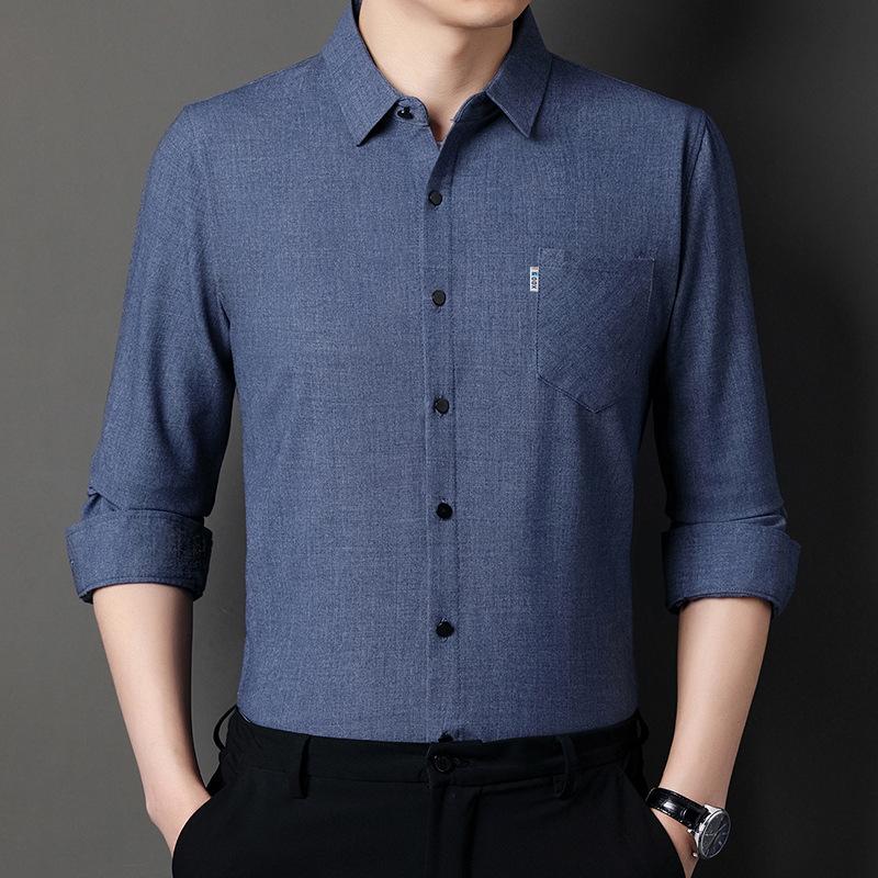 Spring and Autumn Men's Long Sleeve Shirts Business Casual Men's Loose Real Pocket Shirts