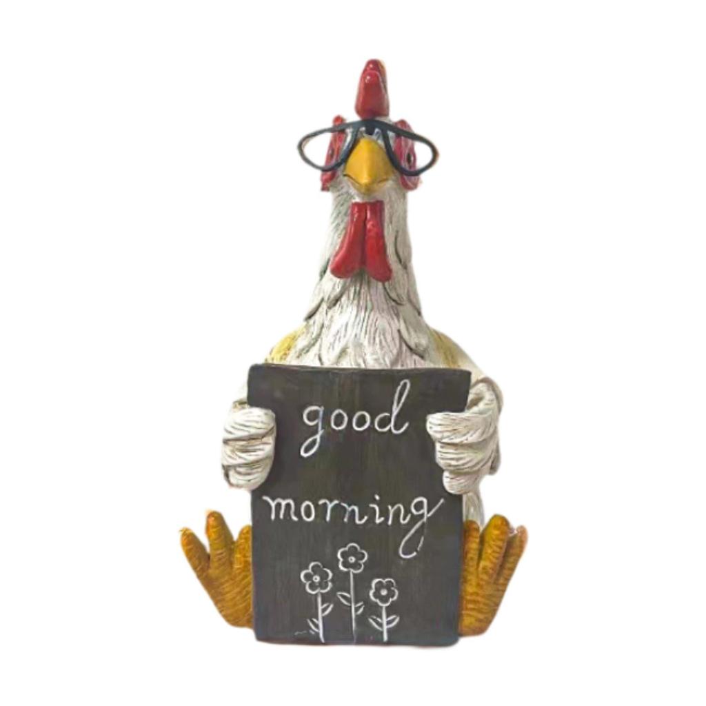 Good Morning Chicken Statue Desktop Ornament for Entrance Living Room Indoor