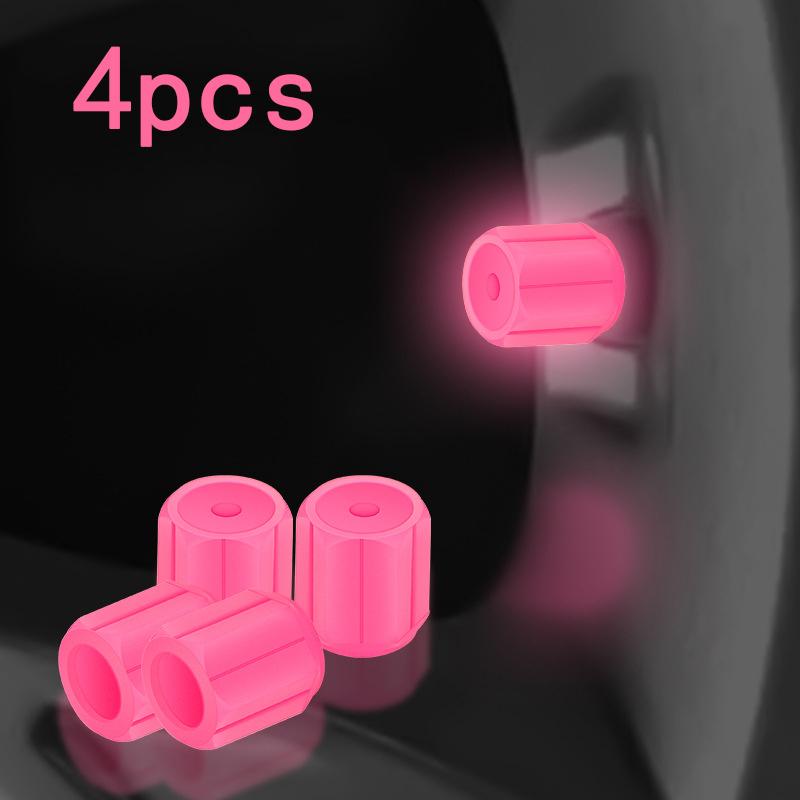 4pcs Luminous Tire Valve Caps Car Motorcycle Bicycle Wheel Tyre Hub Night Glowing Caps Tire Valve Stem Cover Fluorescent Decor