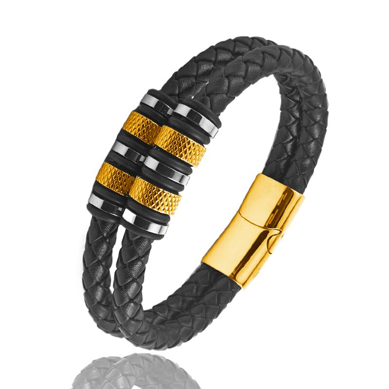 

Pineapple Pattern Design Fashionable Woven Leather Bracelet Stainless Steel Magnetic Buckle Bangles The Best Gift for Men 20.5cm золотистый