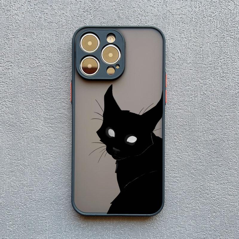 

Aggrieved Cat Phone Case For iPhone 11 15 Pro Max 13 12 Pro Max Mini 14 Plus X XR XS SE2020 8 7 Plus Black Shockproof Back Cover iphone 15