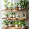 Suport pentru plante din lemn masiv Wabi-Sabi, Raft flotant îngust multi-strat Handmade, Suport rustic pentru plante de interior