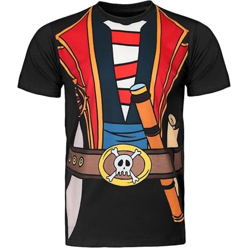 Piratenhemd Herren Gemustertes T-Shirt Geeignet für Halloween-Piraten-Mottopartys