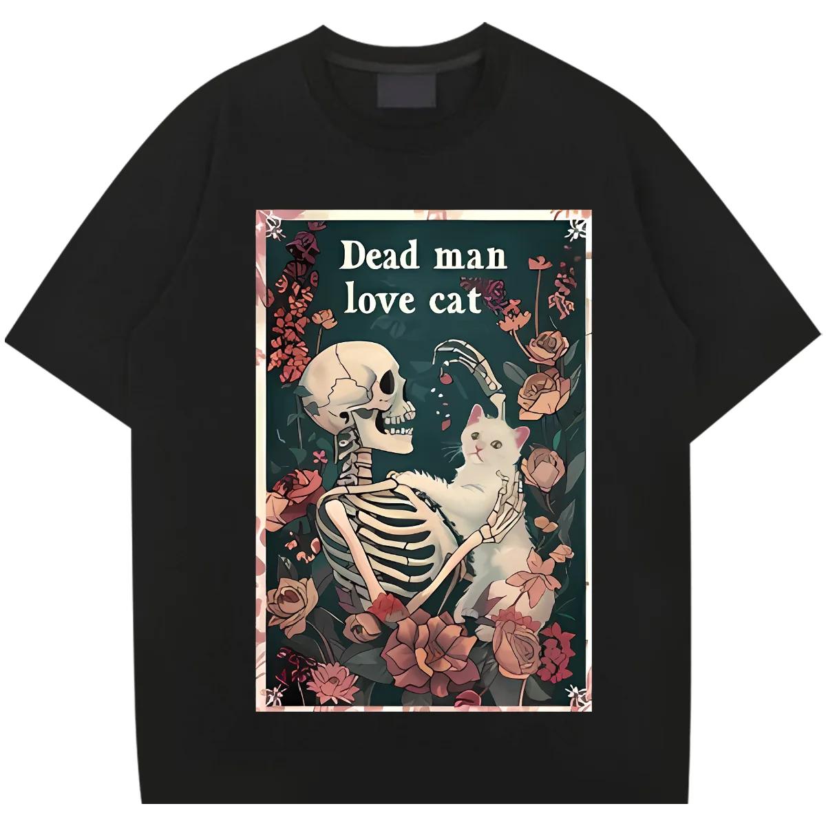 

Череп с кошкой, круглый вырез, свободные топы с коротким рукавом, ретро, мужская футболка, футболка рэпера, футболка в уличном стиле, легкомысленные футболки XXXXXL чёрный