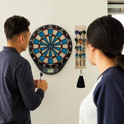 12-Hole Wall-Mounted Wood Dart Display Rack with Metal Hooks