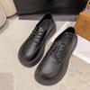 Black big head and small leather shoes women's spring new round head lace-up British college style muffin platform single shoes