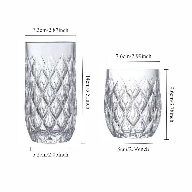 Two Differentially Sized Carved Glass Cups Exquisitely Carved Transparent Glass Daily Drinking Cups Festival Gifts for Friends