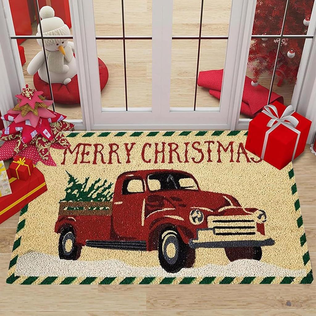 VIKAMA Christmas Truck Welcome Floor Mat for Living Room, Bedroom Entrance, Carpet Anti-Slip Washable Floor Mat, Home Decoration
