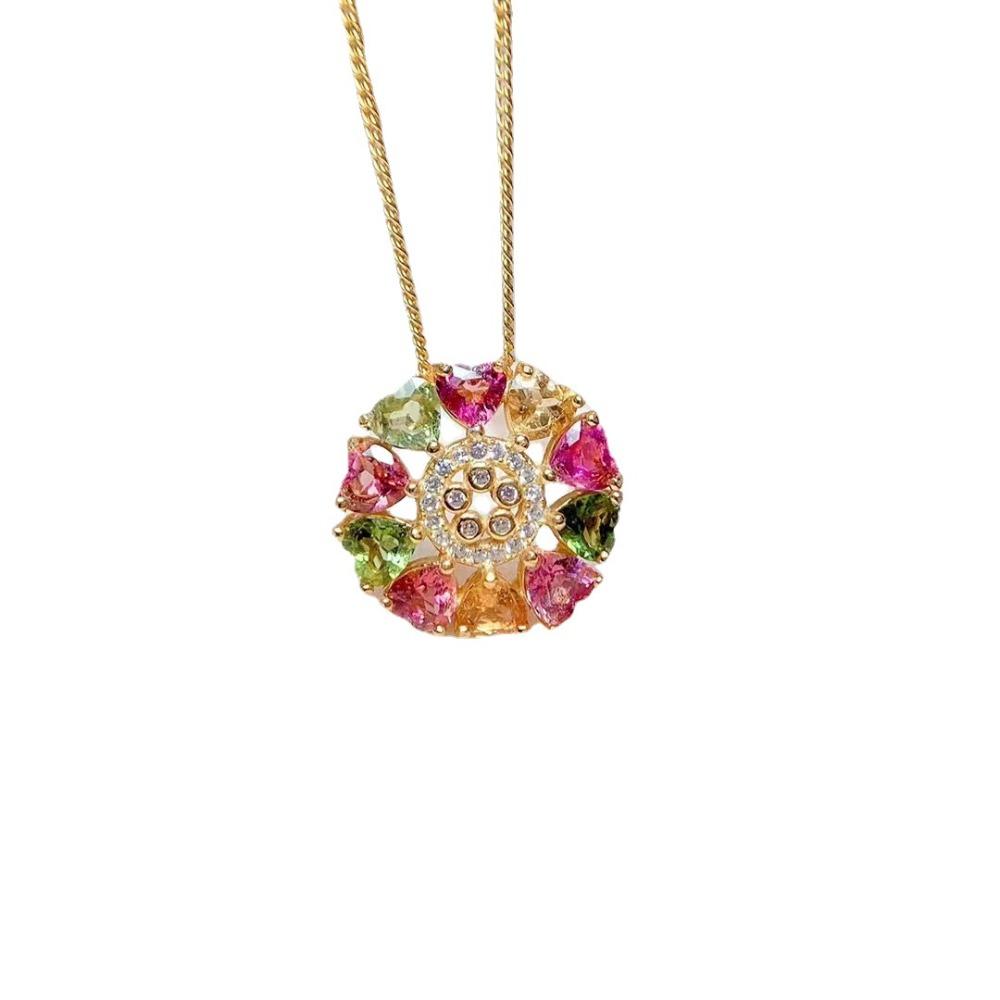 Rainbow Multicolor Tourmaline Pendant Necklace for Women Gradient Sparkling Candy Colored Gemstone Jewelry