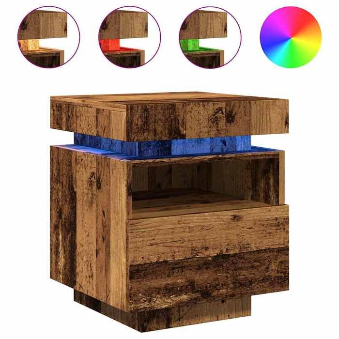 VidaXL Armoires de chevet et lumières LED 2pcs vieux bois 40x39x48,5cm, table d'appoint, armoire de lit, table d'appoint 857659