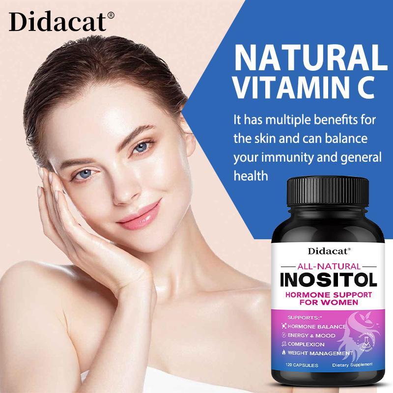 Inositol Dietary Supplement, With Vitamin C, Black Pepper Extract, Folate, 120 Capsules