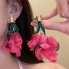 Exaggerated Long Flower Earrings Yellow / Rose Red Dangle Earrings Ear Studs  Garden
