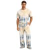 Men's Home Pajama Set, Short Sleeve Top and Long Pants with Button Fly and Drawstring Waist