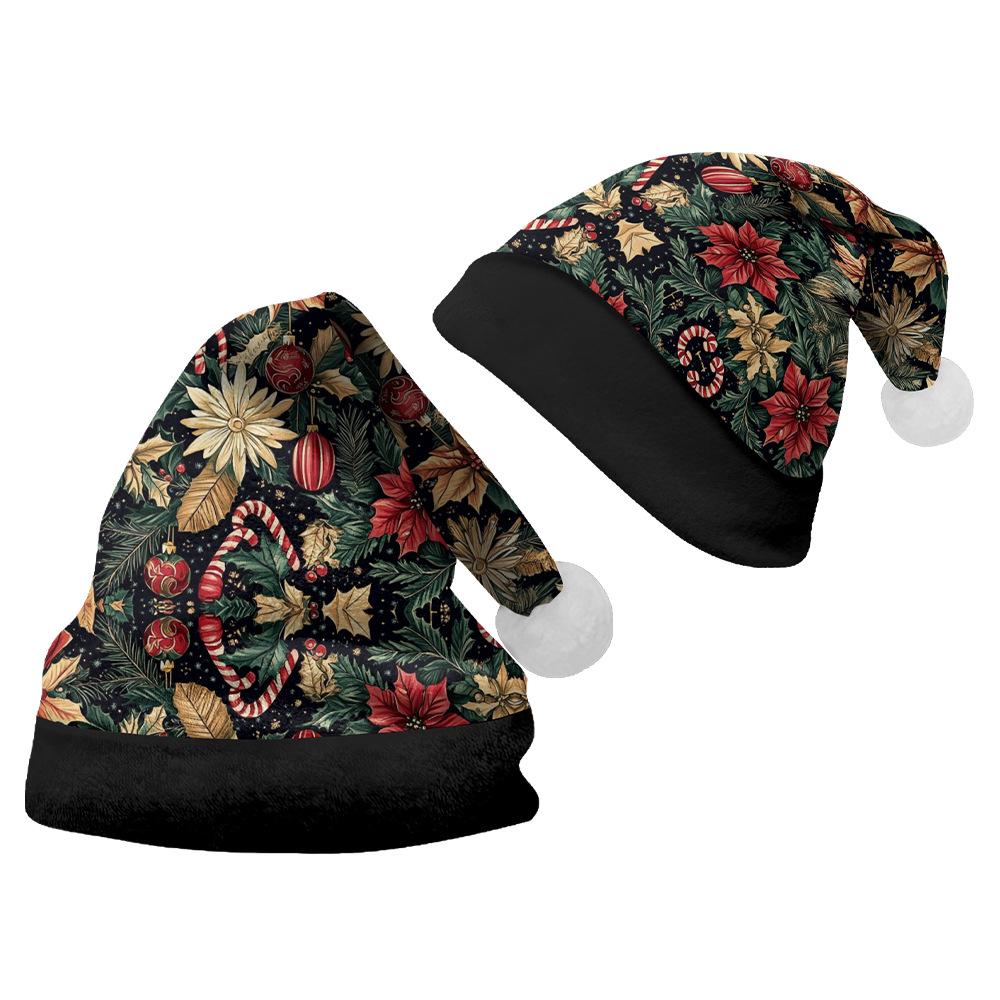 2024 Nowy Pluszowy Aksamitny Dwustronny Polarowy Kapelusz Świąteczny dla Dorosłych i Dzieci - Wesołych Świąt Personalizowany Wzór