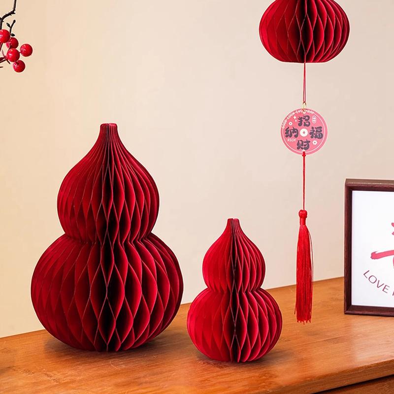 3D Honeycomb Balls Ornaments Red Gourd Housewarming Wedding Room Decoration Carft Chinese New Year Spring Festival Decor