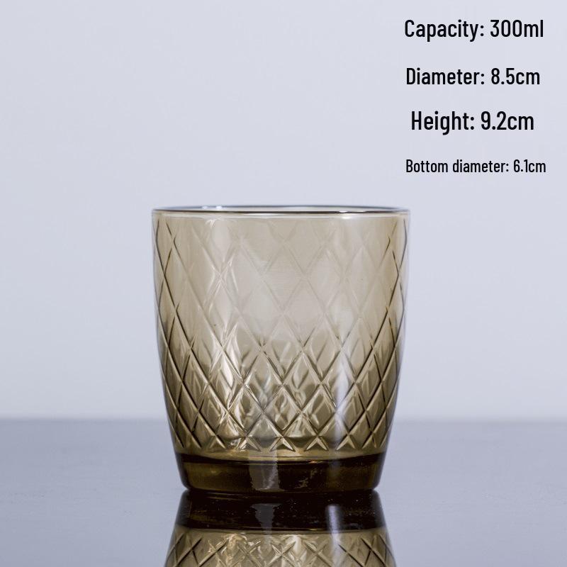 Hebe Engraved Flower Glass Cup, Round Mouth, Dark Gold - Stylish Juice & Milk Cup