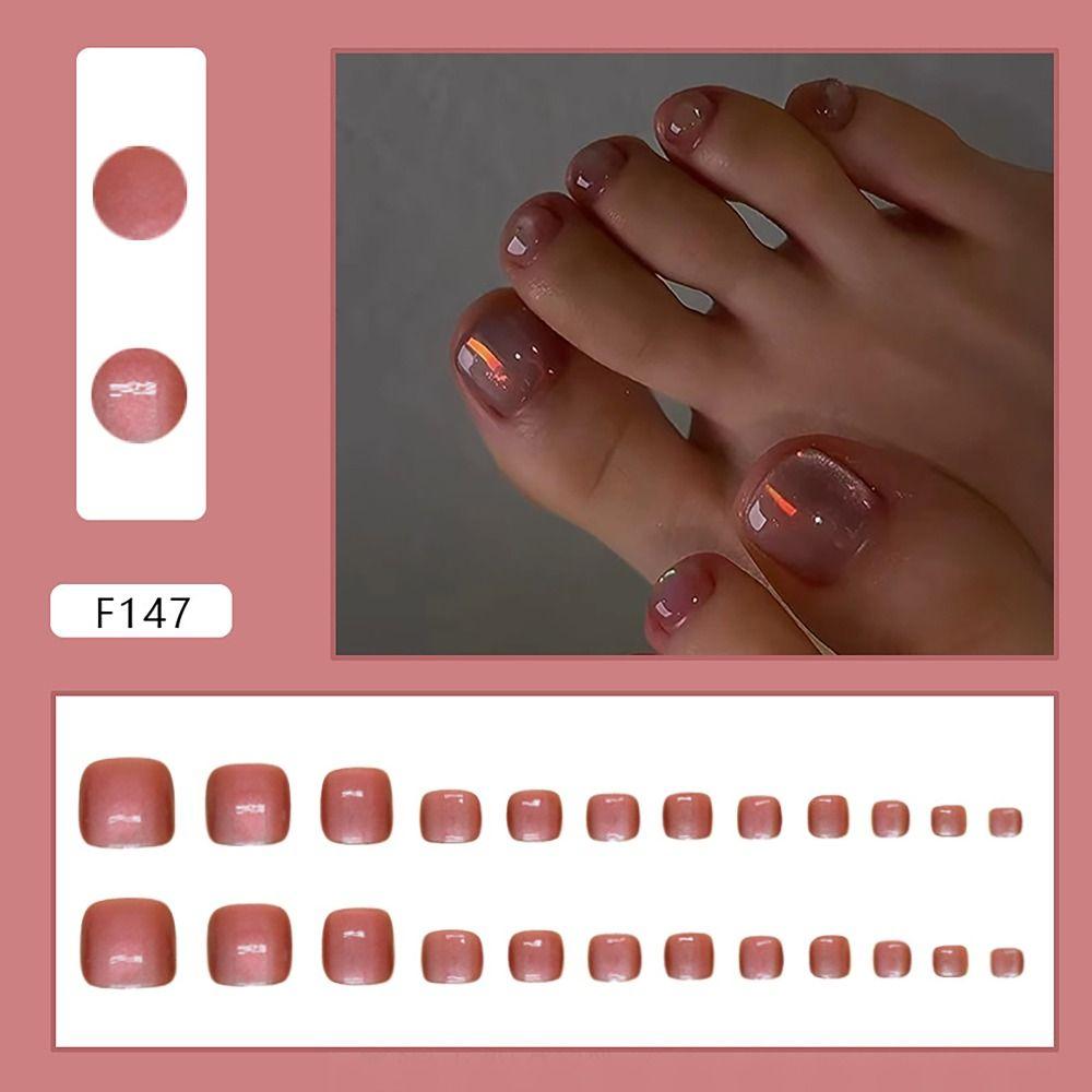 24pcs/box Cat Eye Fake Toenails Aurora Press on Nail Simple Toe Nails  for Women Girl