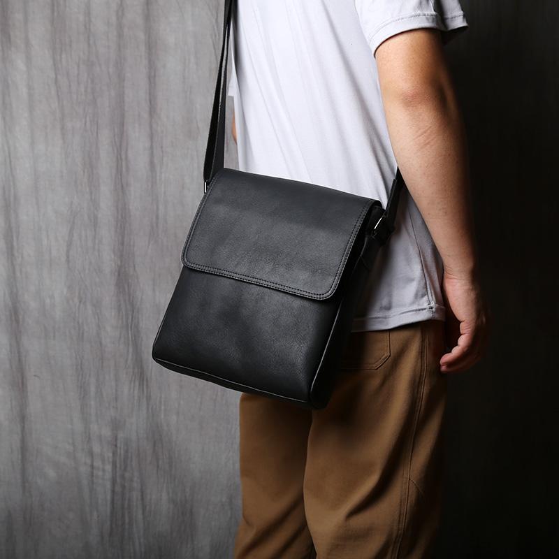 NZPJ Leather Men's Shoulder Bag Natural  Cowhide Vertical Crossbody Bag Casual Large Capacity Flip Zipper Bag For 10 Inch iPad
