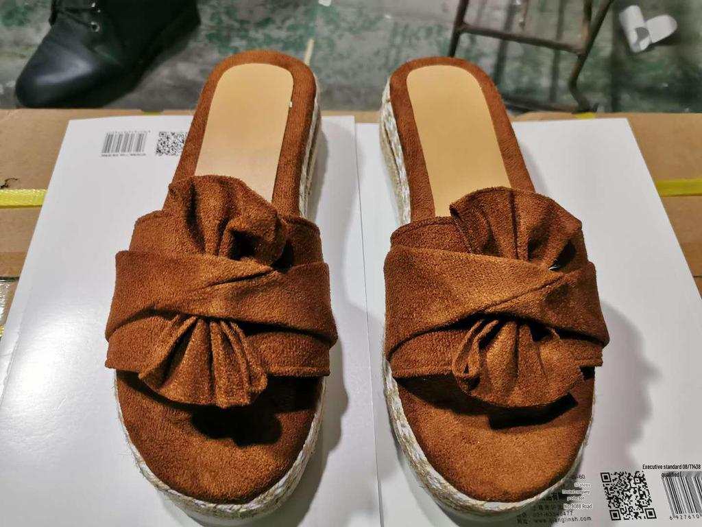 2025 Summer Women's Bow Beach Wedge Sandals - European/American Style, Thick Sole, Hemp Rope, Large Size
