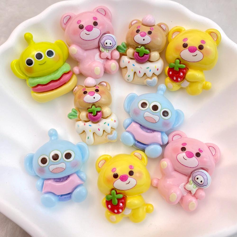 10Pcs New Cute Cartoon Little Bear, Monster Series Flat Back Ornament Jewelry Bows Accessories
