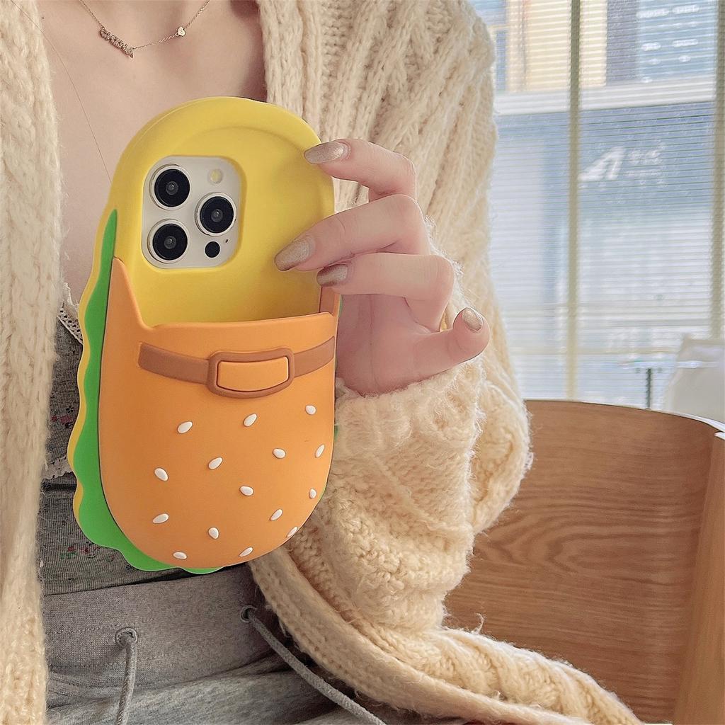 For iPhone 16 Pro Max Silicone Case Cute Hamburger Slipper Design Shockproof Phone Back Cover