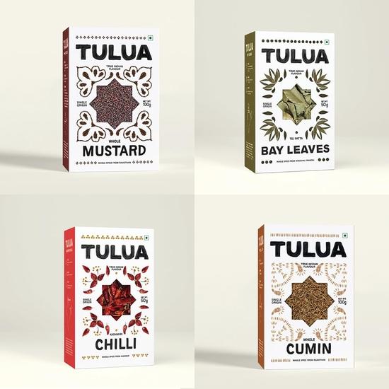 Tulua Natural & Organic Whole Spices Combo Pack | Cumin, Mustard, Bay Leaf & Kashmiri Chilli
