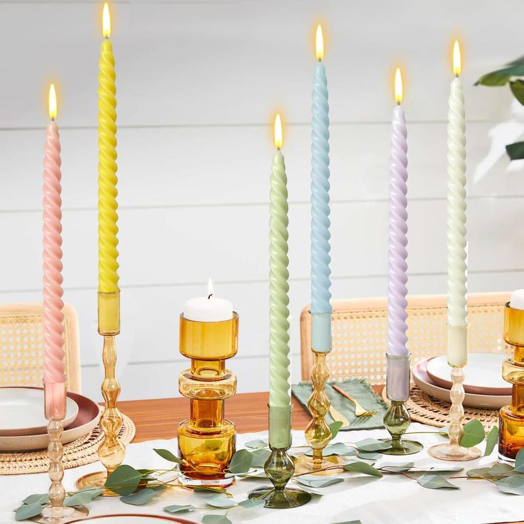 10 Inch Cream Spiral Taper Candles for Home Decoration, 12 Pack Candy-Color Candlesticks for Dinner Party Wedding Holiday