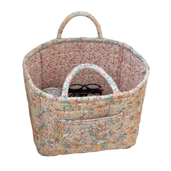 Boho Fabric Laundry Basket Floral Print Quilted Storage Basket Portable Folding Basket Bag with Handles for Home Clothes And Sundries