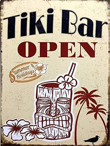 Tiki Bar Open Retro Metal Signplaque Gift Bar Pub Vintage Metal Signs 20x30cm（7.8x11.8inch）