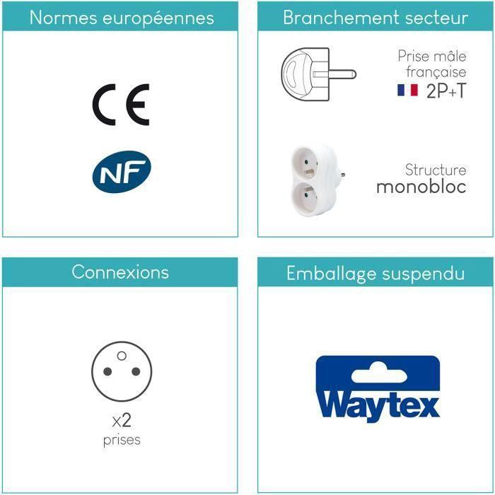 Balení 3 vícenásobných zásuvek - WAYTEX - Monoblok 2 samice Schuko - 16A - Dětská ochrana - Interiér
