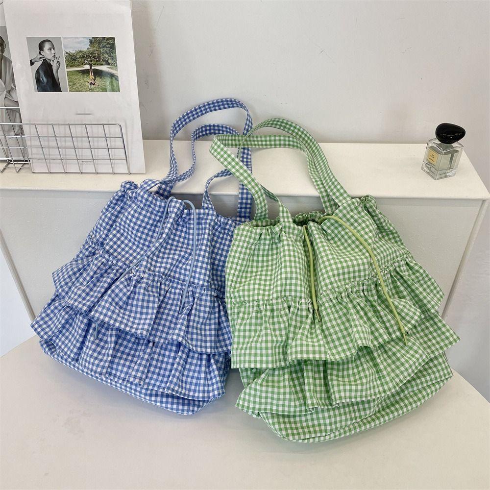 Süße Rüschen-Umhängetasche, große Kapazität, süße, gerüschte Handtasche, lässige Canvas-Karotasche für den Außenbereich