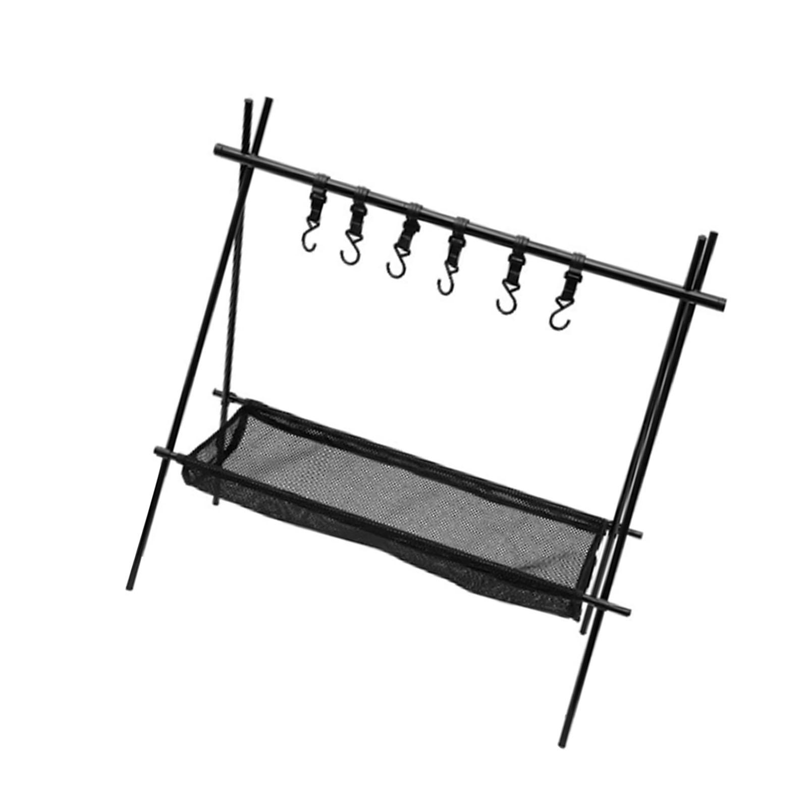 

Camping Cookware Hanging Rack with Mesh and Hook Collapsible Space Saving Camping Tools Hanging Organizer for Outdoor