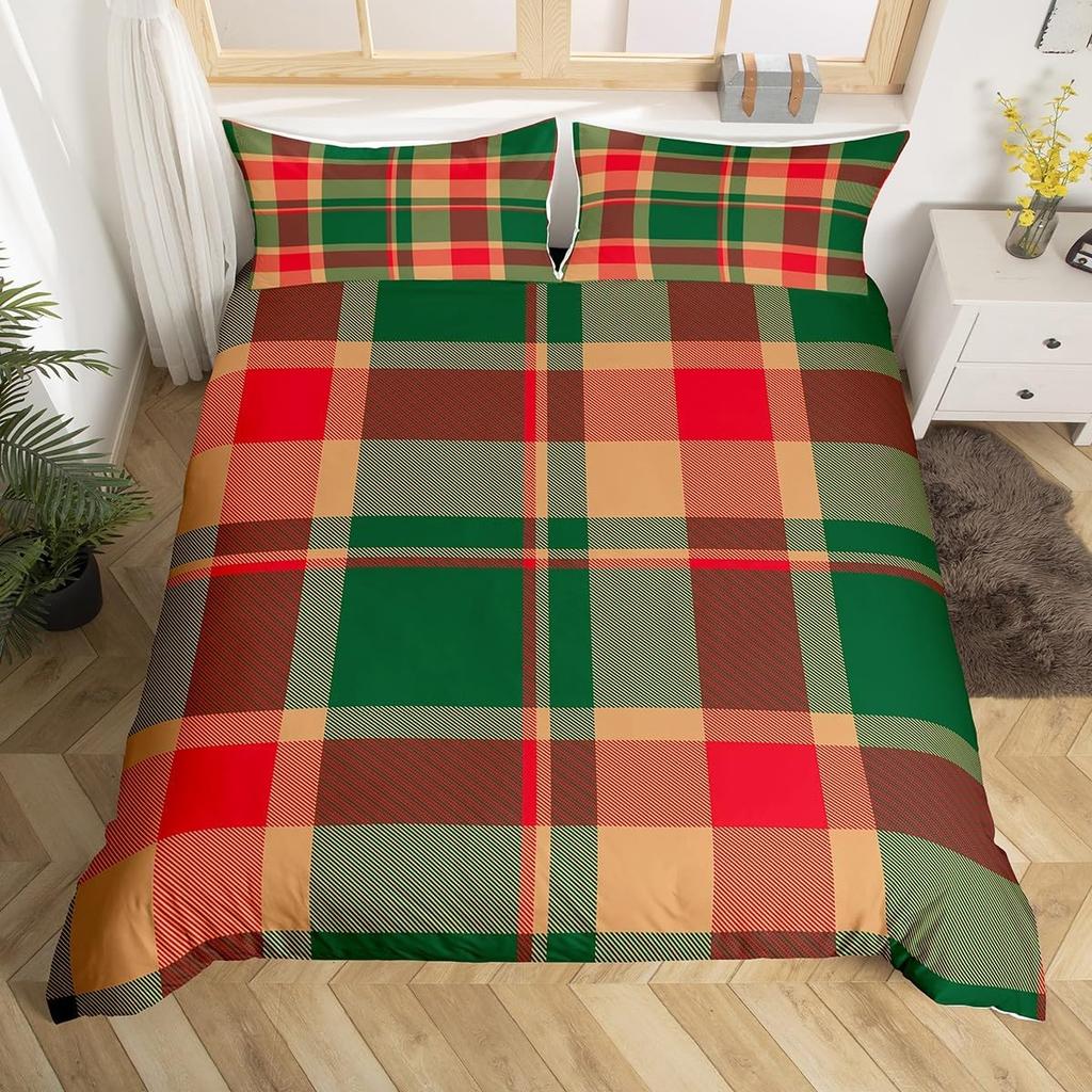 Pastel Plaid Duvet Cover Queen King Size Geometric Striped Watercolor Gradient Themed Bedding Set 3 Pcs For Kids Toddler Girls