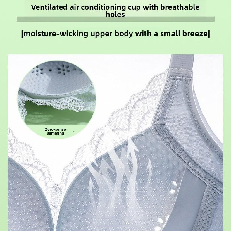 Summer New Lace Bra, Breathable Hole Cup Wireless Minimizer Bra, Sexy Adjustable Side Smoothing Underwear for Large Breasts