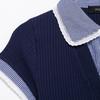 2025 Summer French Retro Color Block Polo Knit Shirt