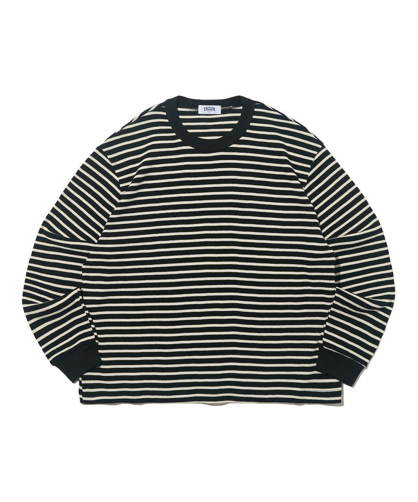 TAILOR STUDIO Heritage Waffle Stripe Long Sleeve Tee (Black)