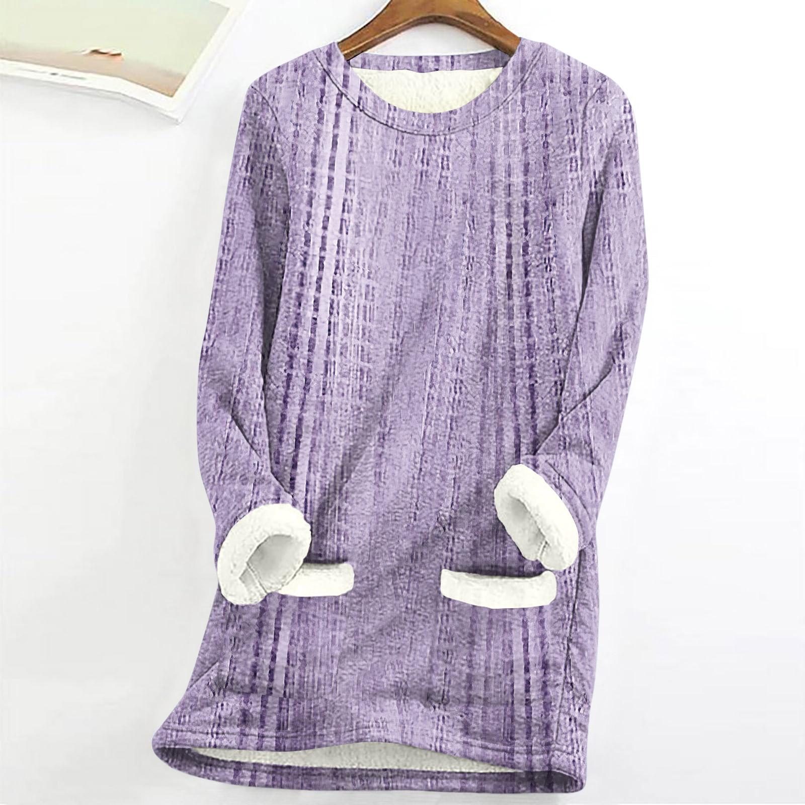 

Женский топ с круглым вырезом и принтом из утолщенного плюша и кашемира, теплый длинный топ M фиолетовый