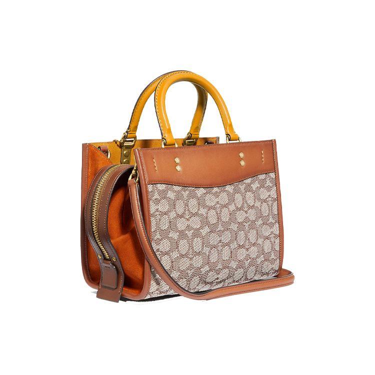 Coach Rogue 25 Signature Jacquard Vintage Textile Shoulder Crossbody Tote Bag Women Handbags Brown Multicolor C6444-B4TA7