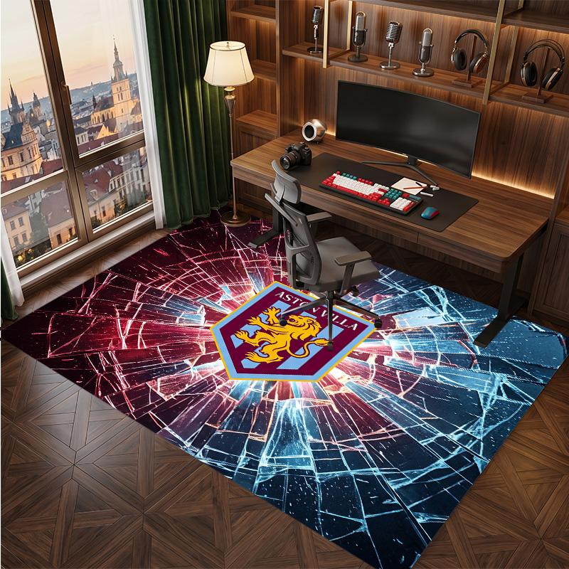 Aston Villa Voetbal Print Kristal Fluweel Tapijt, Comfortabel Waterabsorberend Antislip Binnen Vloerkleed
