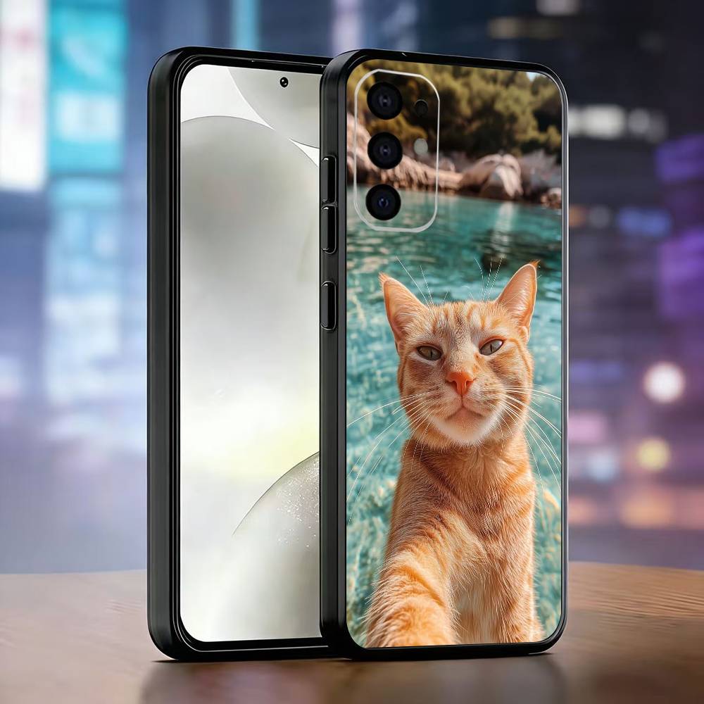 Kitty selfie Phone Case Black Silicone Soft For Samsung S25,S24,S21,S22,S23,S30,Ultra,S20,Plus,Fe,Lite
