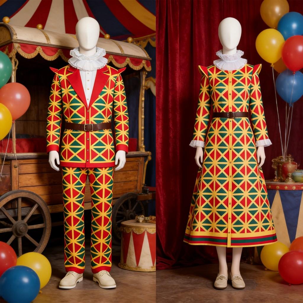 Medieval Clown Cosplay Costume For Circus Performances With Soft Wool Fabric For Adults