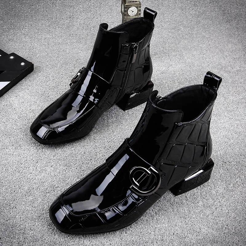 

Женские сапоги Zanpace, лакированная женская обувь, осенние блестящие сапоги на низком каблуке, остроносые женские ботильоны Zapatos De Mujer 39