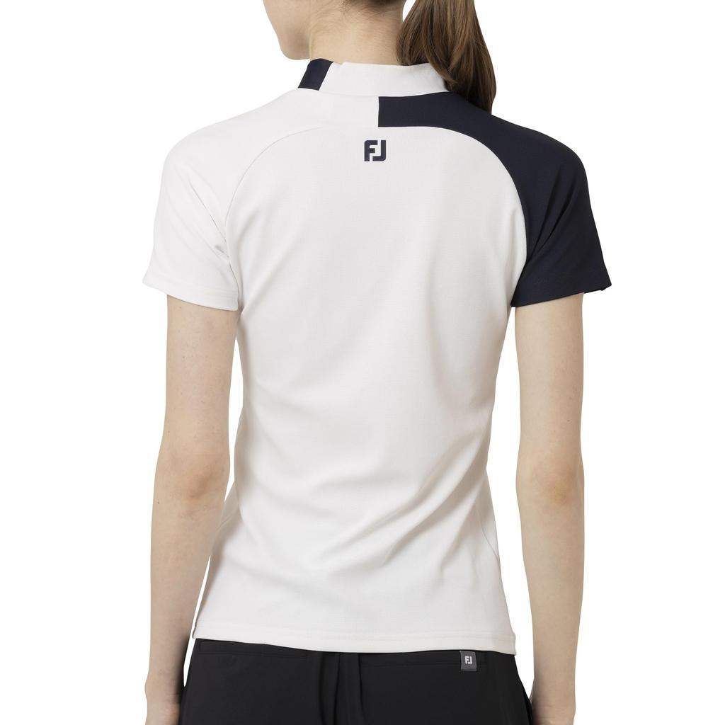 FootJoy Women's Two-Tone Short Sleeve Mock Neck Golf Shirt, White, Size M (FJW-S25-S05, 34830-M)