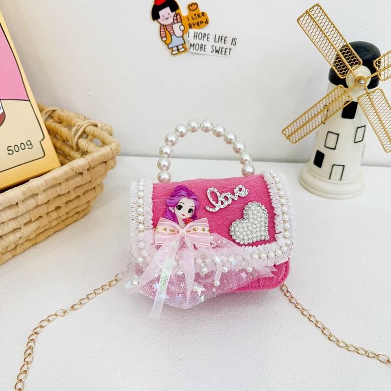Girl Cinderella Belle Crossbody Shoulder Bag Cute Pearl Accessory Purse