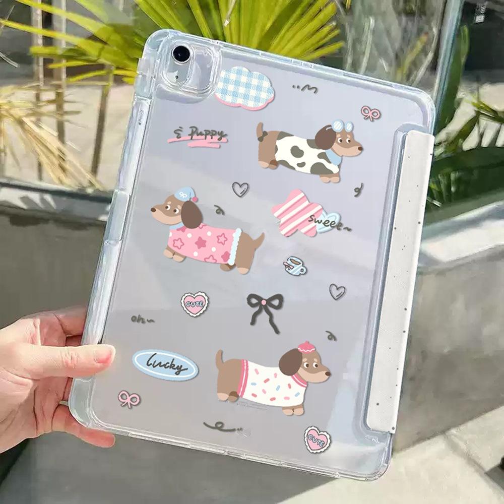 Cute Puppy Y Folded Edge Sticker Tablet Protective Case for iPad 11 Inch with Pen Slot iPad Pro13 Inch Anti-drop