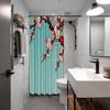 Pink Cherry Blossom Branch on Teal Background Waterproof Shower Curtain 180x200cm - Japanese Style Art Print Bath Home Decor